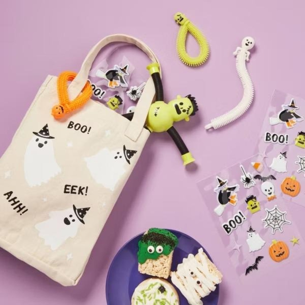 Halloween Ghost Print Tote Bag Spritz Black Reusable Trick or Treat Gift Carry - Picture 2 of 3